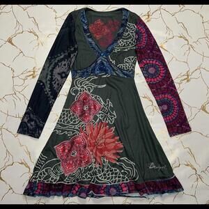 Desigual Women’s Multicolour Floral Stretch Dress Size Small V Neck